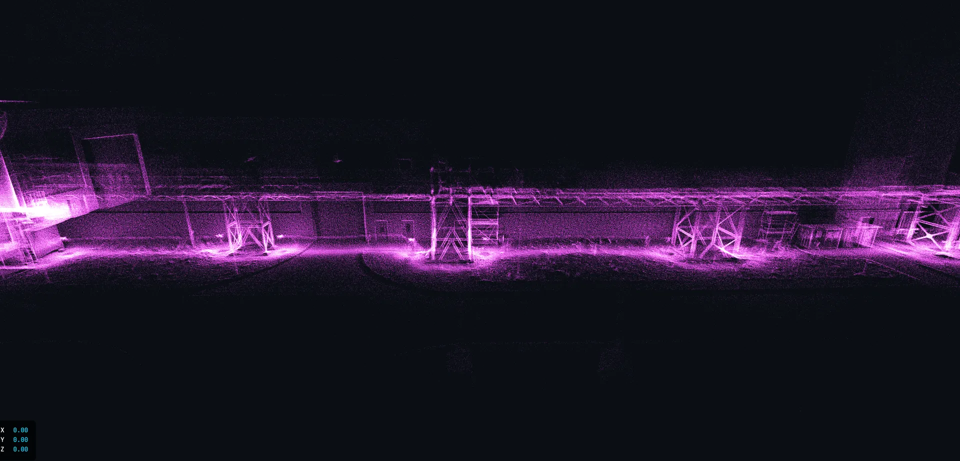 Chmura punktów LiDAR 3D mostu rurowego w elektrowni