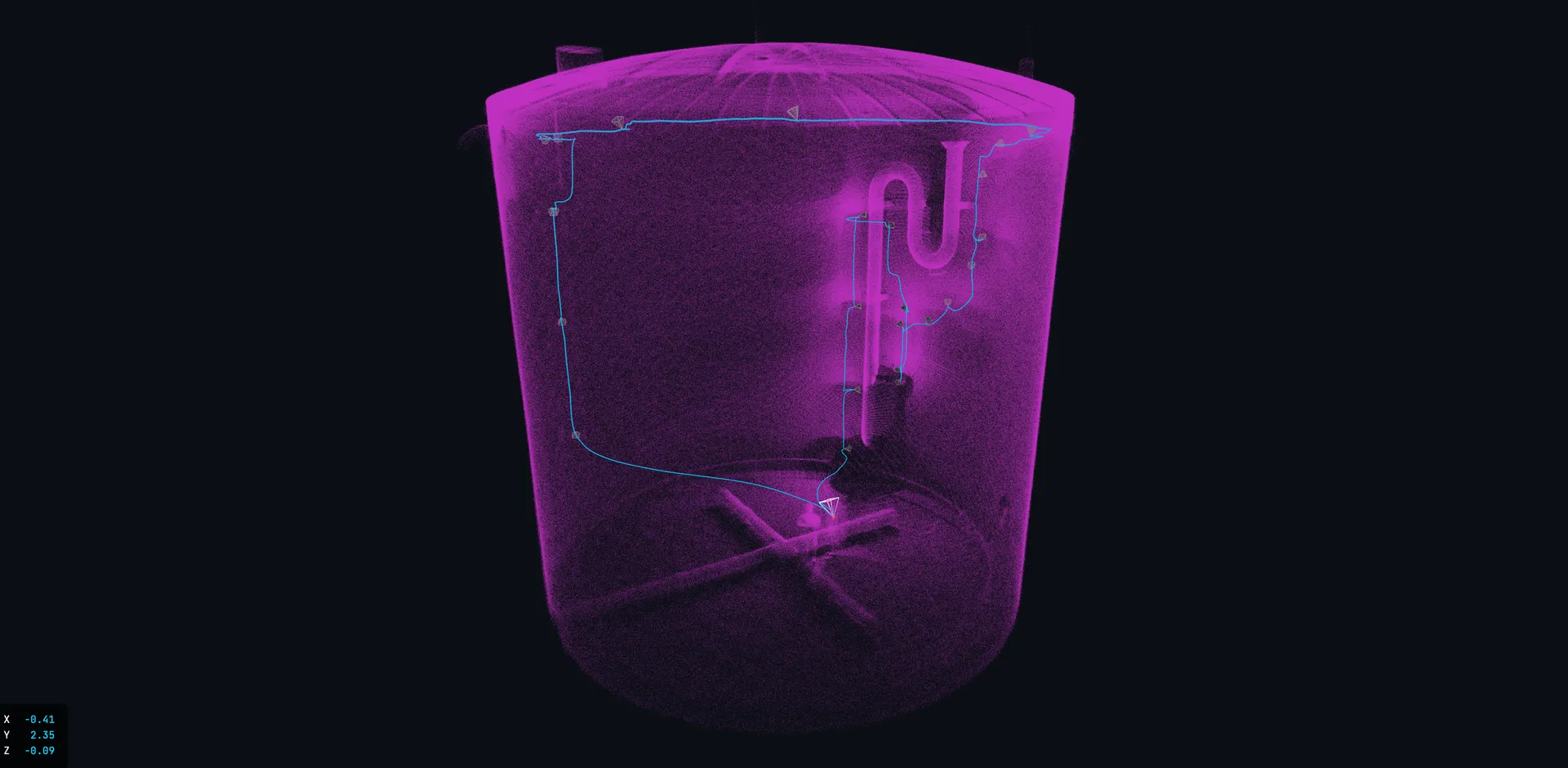 Skan LiDAR 3D zbiornika stalowego – wynik inspekcji ELIOS 3