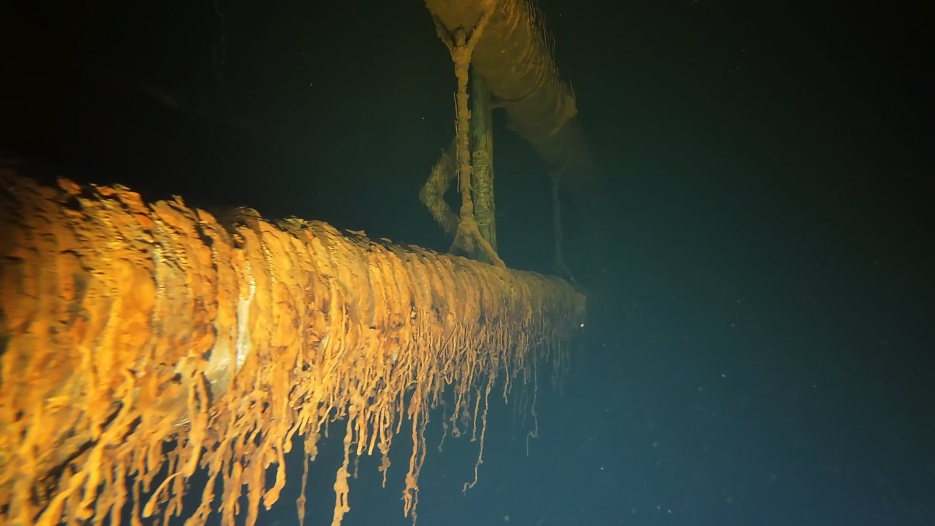 Underwater footage of corroded pipe &ndash; ROV inspection